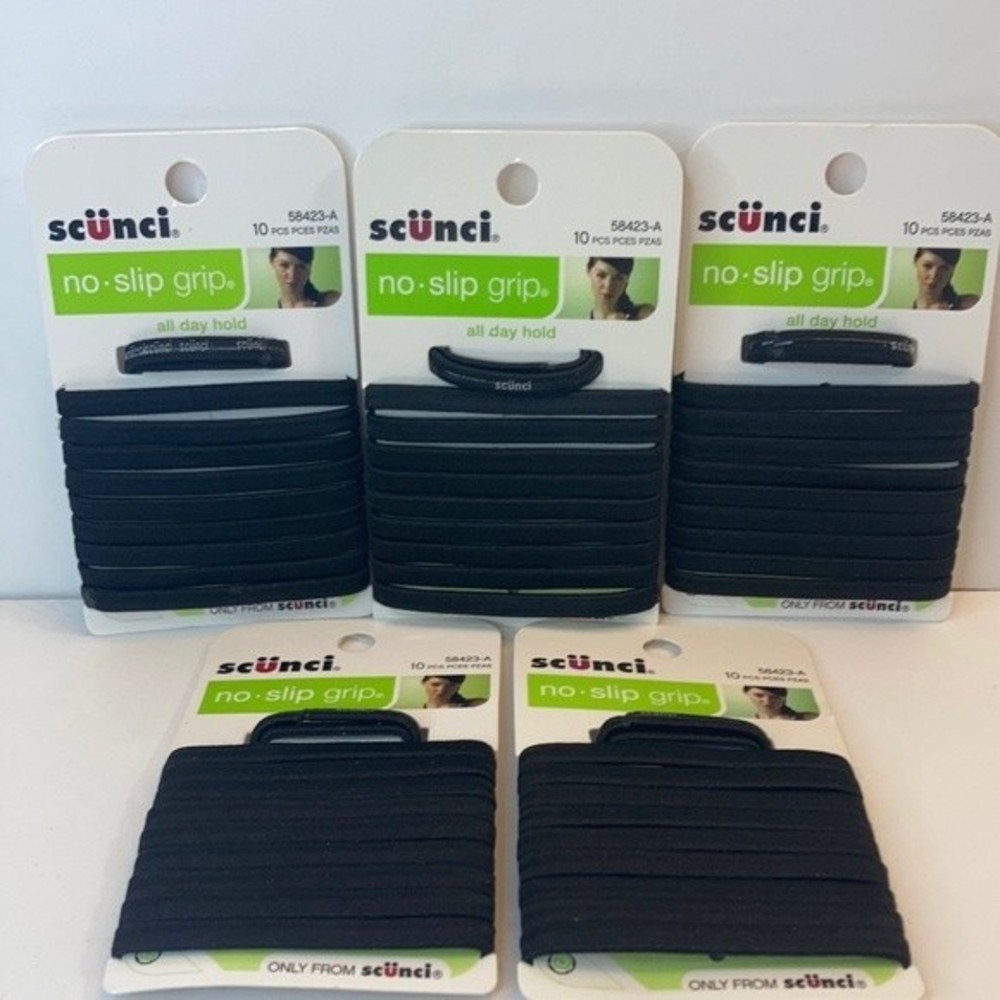 Scunci No Slip Grip Hair Elastics Ponytail Holders Black 5 Packs of 10